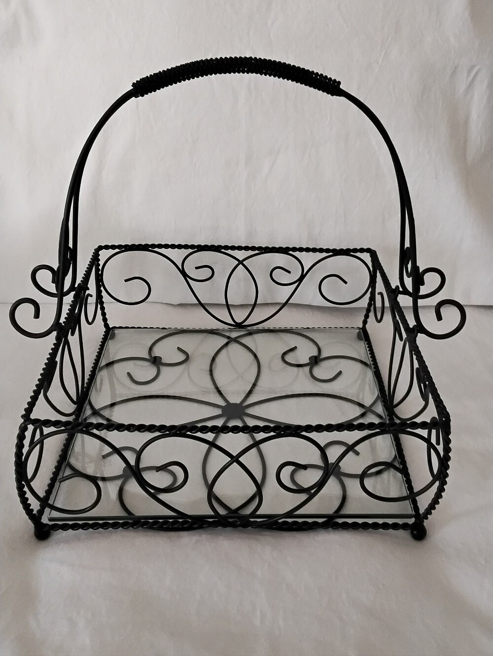 Southern Living At Home Jamestown Ornate Black Wrought Iron Basket Tray